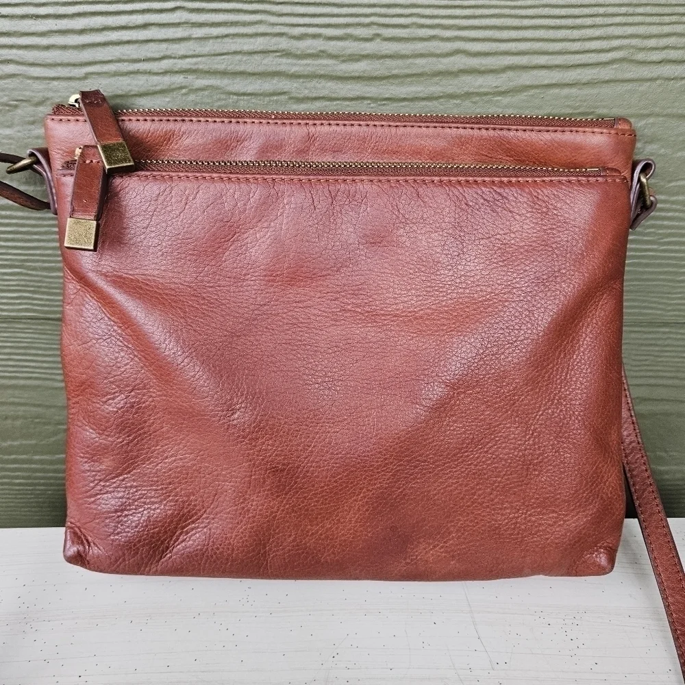 Margot Lorna Cognac Soft Brown Leather Crossbody Purse Zip Top Hobo Bag Satchel